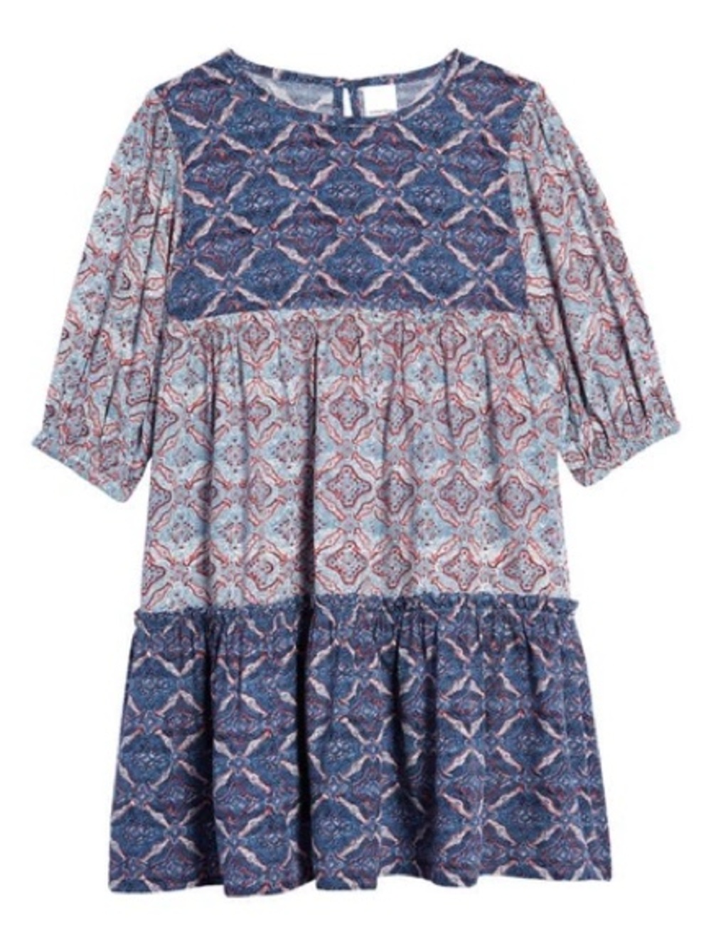 Nordstrom MATCHING FAMILY MOMENT LONG SLEEVE TIERED DRESS BLUE CAPTAIN IBIZA GEO